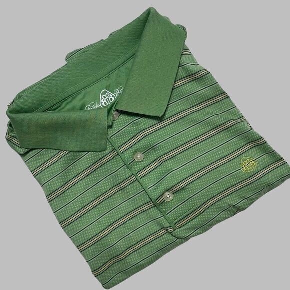 Brooks Brothers Prosport Mens Polo Shirt XL Green‎ Yellow Striped Golf Collared - Picture 1 of 9